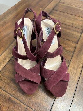 Steve Madden Women’s Burgundy Suede Strappy Heel Sandals